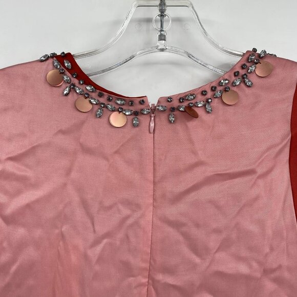 Tory Burch Orange Pink Rhinestone Beaded Neck Courtney Gown | Size 2 - Picture 11 of 11